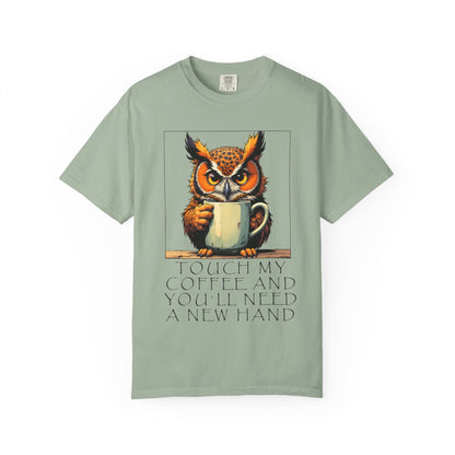Coffee Owl T‑Shirt - "Touch My Coffee and You'll Need a New Hand" Graphic Tee