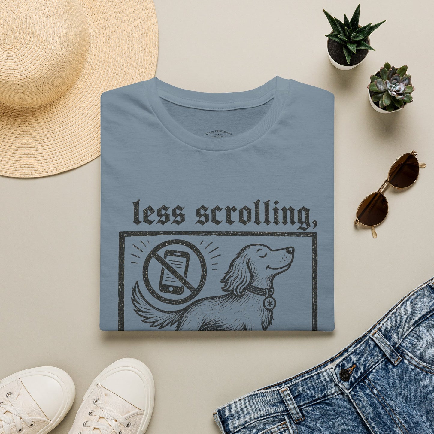 T-Shirt — "Less Scrolling, More Strolling" Dog Graphic Tee