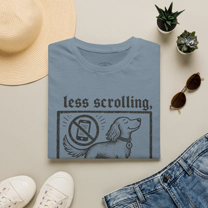 T-Shirt — "Less Scrolling, More Strolling" Dog Graphic Tee