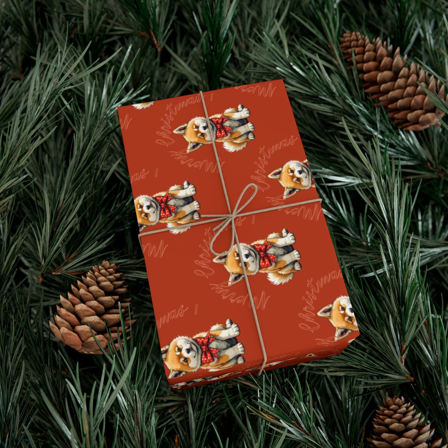 Christmas Corgi Gift Wrap Paper — Red Holiday Wrapping Paper with Cute Corgi Dogs
