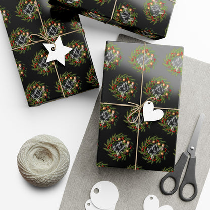 Christmas Wreath Gift Wrap Paper — Dark Holiday Wrapping Paper (Pack)