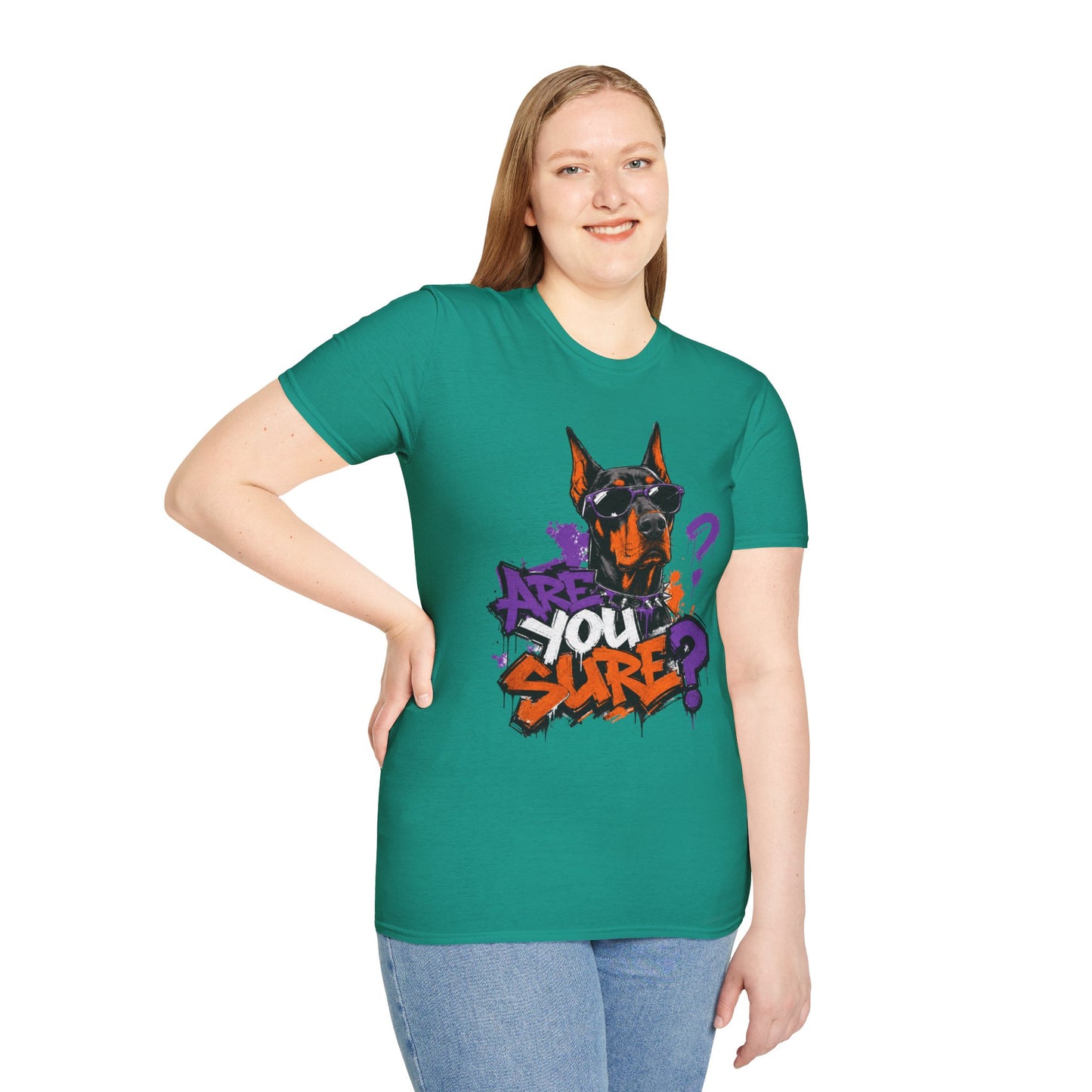 Doberman Graffiti T-Shirt — "You Sure?" Street Art Dog Tee