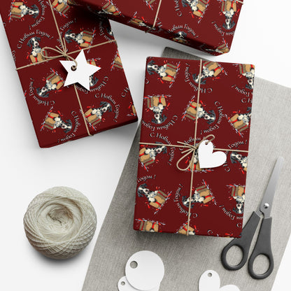 Christmas Gift Wrap Paper - Festive Santa & Gifts Pattern on Burgundy