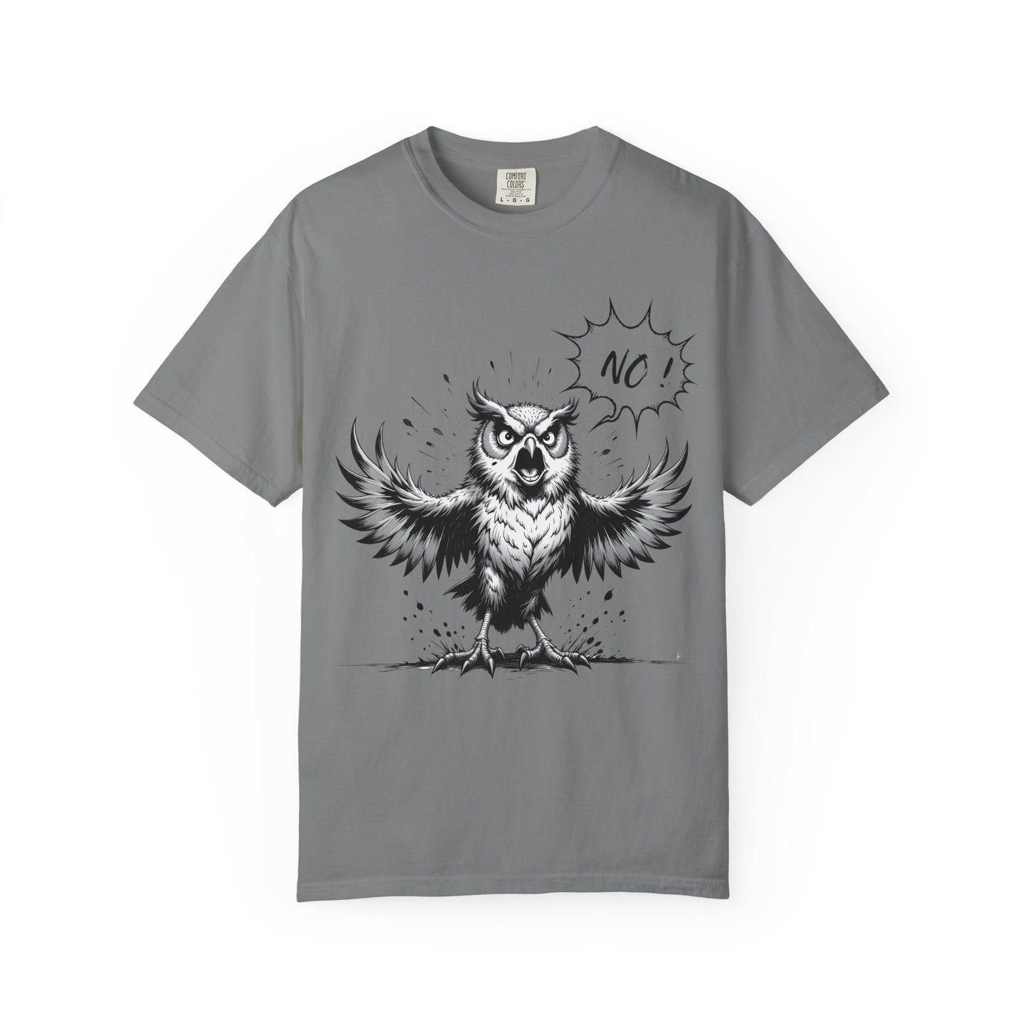 Owl Saying “No” Graphic T-Shirt — Bold Monochrome Illustration