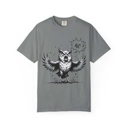 Owl Saying “No” Graphic T-Shirt — Bold Monochrome Illustration