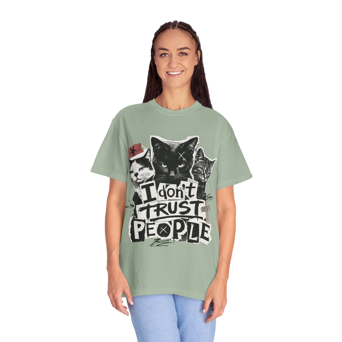 I Don’t Trust People Cat T-Shirt — Grunge Graphic Tee for Cat Lovers