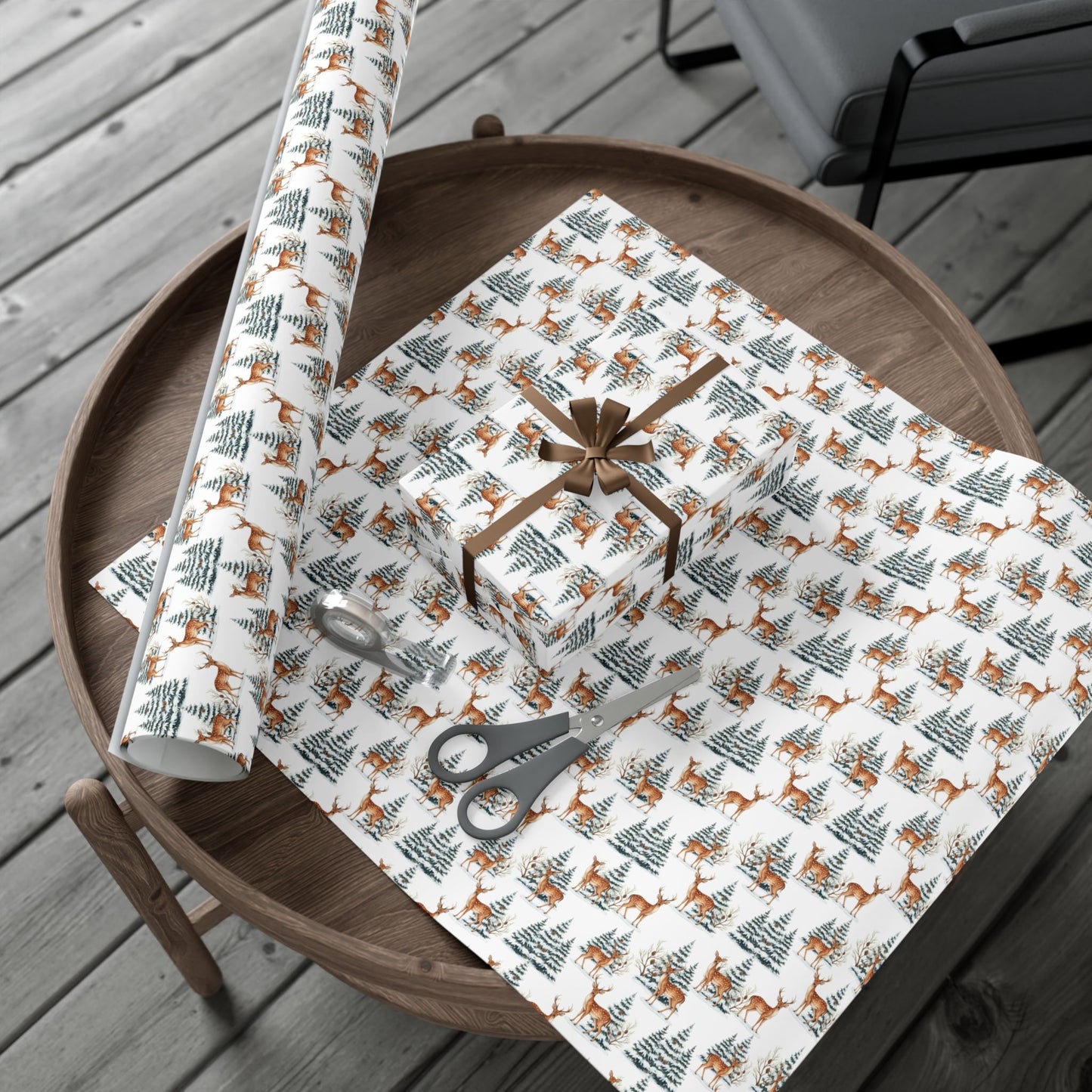 Winter Deer Gift Wrap Paper – Forest Reindeer Holiday Wrapping Sheet