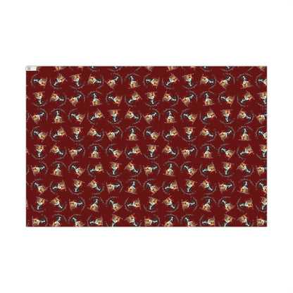 Christmas Gift Wrap Paper - Festive Santa & Gifts Pattern on Burgundy