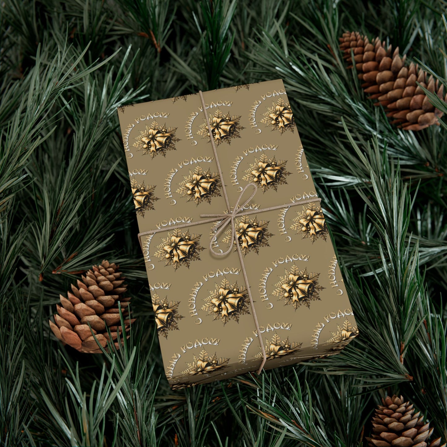 Wrapping Paper - Neutral Kraft Gold Bow Pattern Holiday Gift Wrap