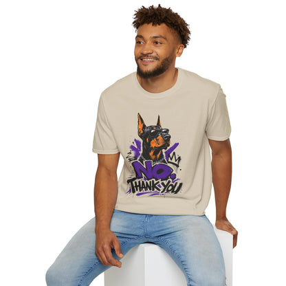 Doberman Graphic Tee — 'No, Thank You' Street Art T-Shirt