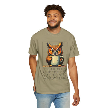 Coffee Owl T‑Shirt - "Touch My Coffee and You'll Need a New Hand" Graphic Tee