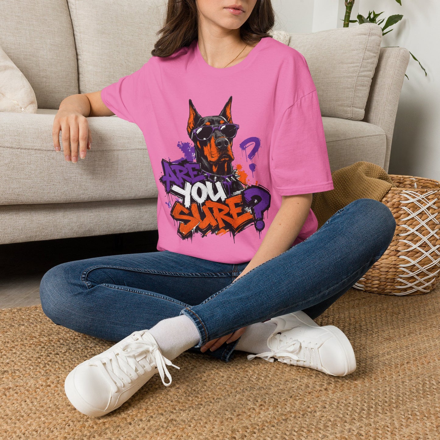 Doberman Graffiti T-Shirt — "You Sure?" Street Art Dog Tee