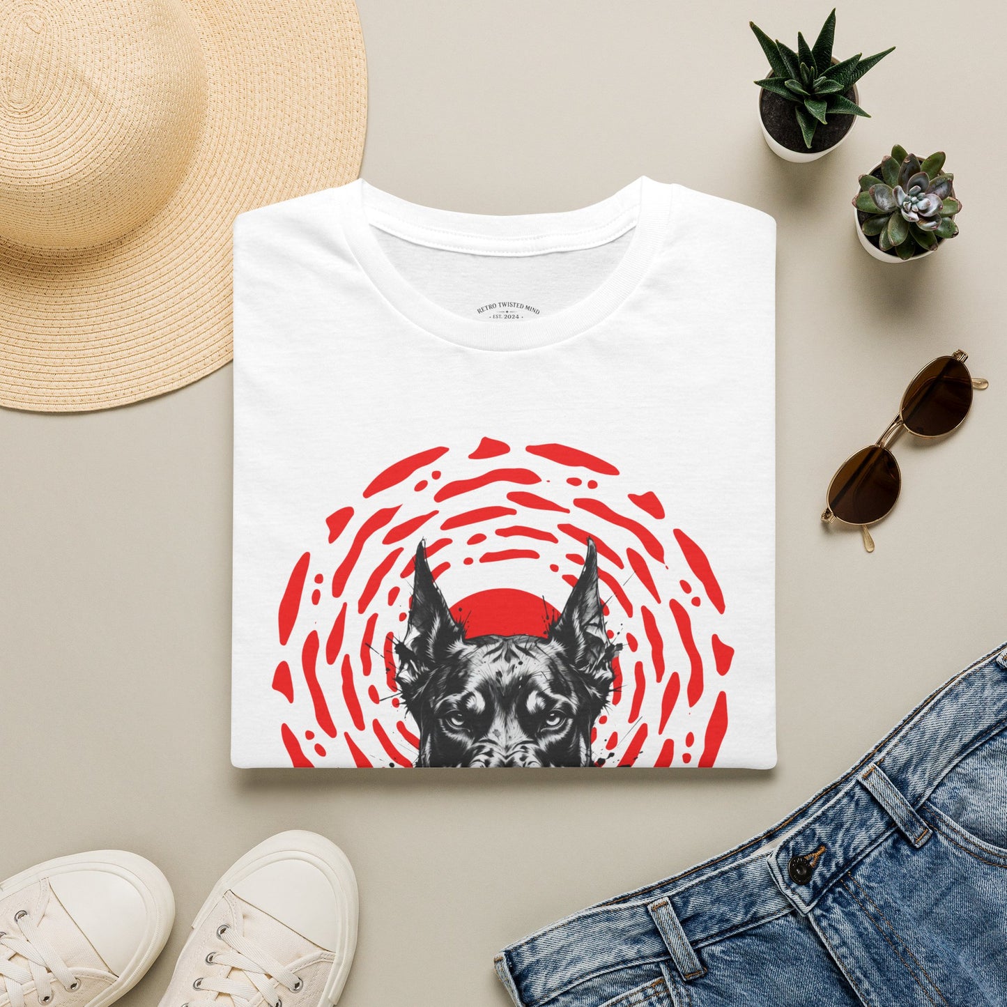 Doberman Graphic T-Shirt — Red Halo 'Bandit' Design