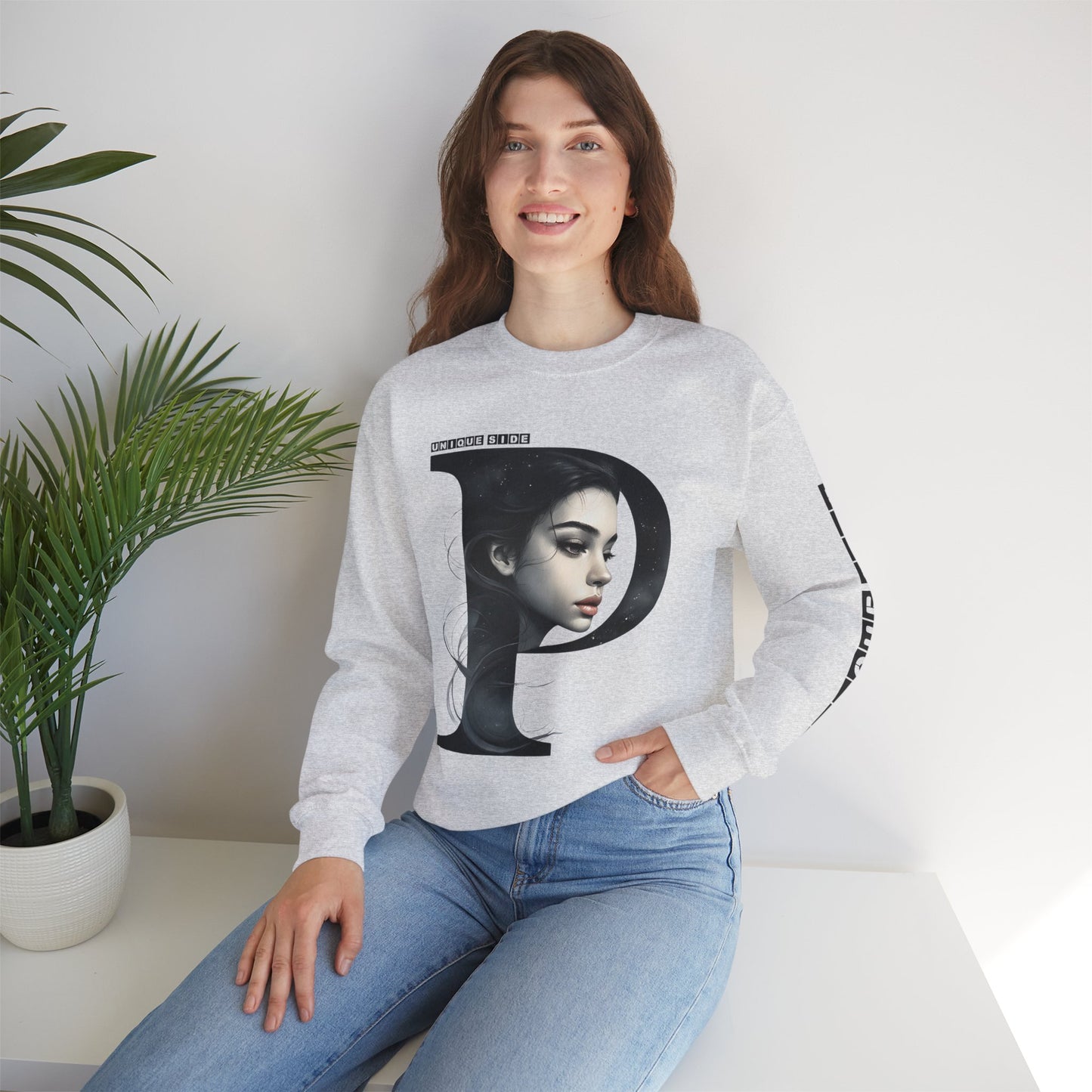 Letter P, Stylish Artistic Sweatshirt, Trendy Crewneck, Graphic Sweater, Cozy Unisex Top, Unique Gift for Art Lovers, Everyday Comfort