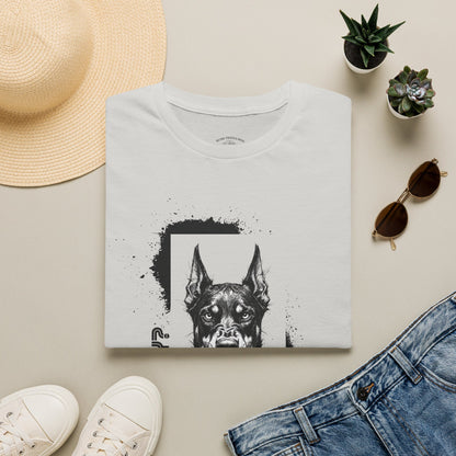 Doberman Portrait T‑Shirt — Bold Black Ink Dog Graphic