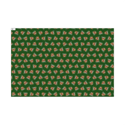 Gift Wrap Paper - Festive Green Holiday Pattern with Gingerbread Houses