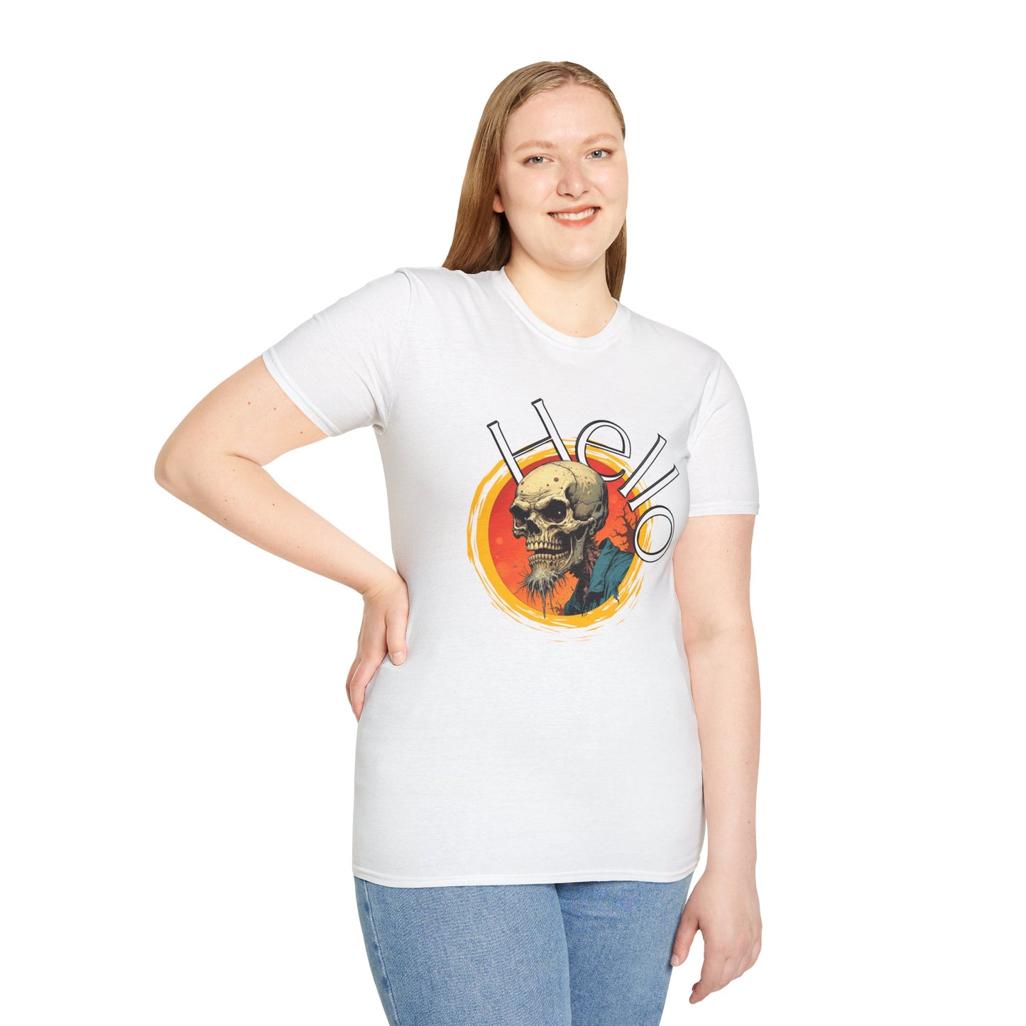 Hello Skull Graphic Unisex Softstyle T-Shirt - Edgy Streetwear Tee,scull