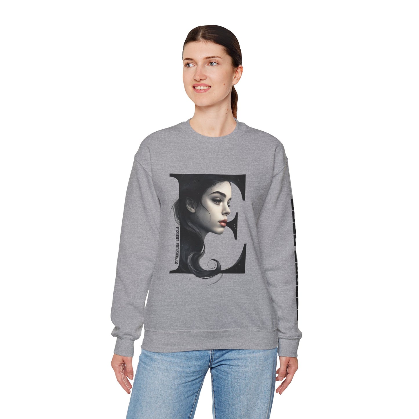 Letter E, Stylish Artistic Sweatshirt, Trendy Crewneck, Graphic Sweater, Cozy Unisex Top, Unique Gift for Art Lovers, Everyday Comfort