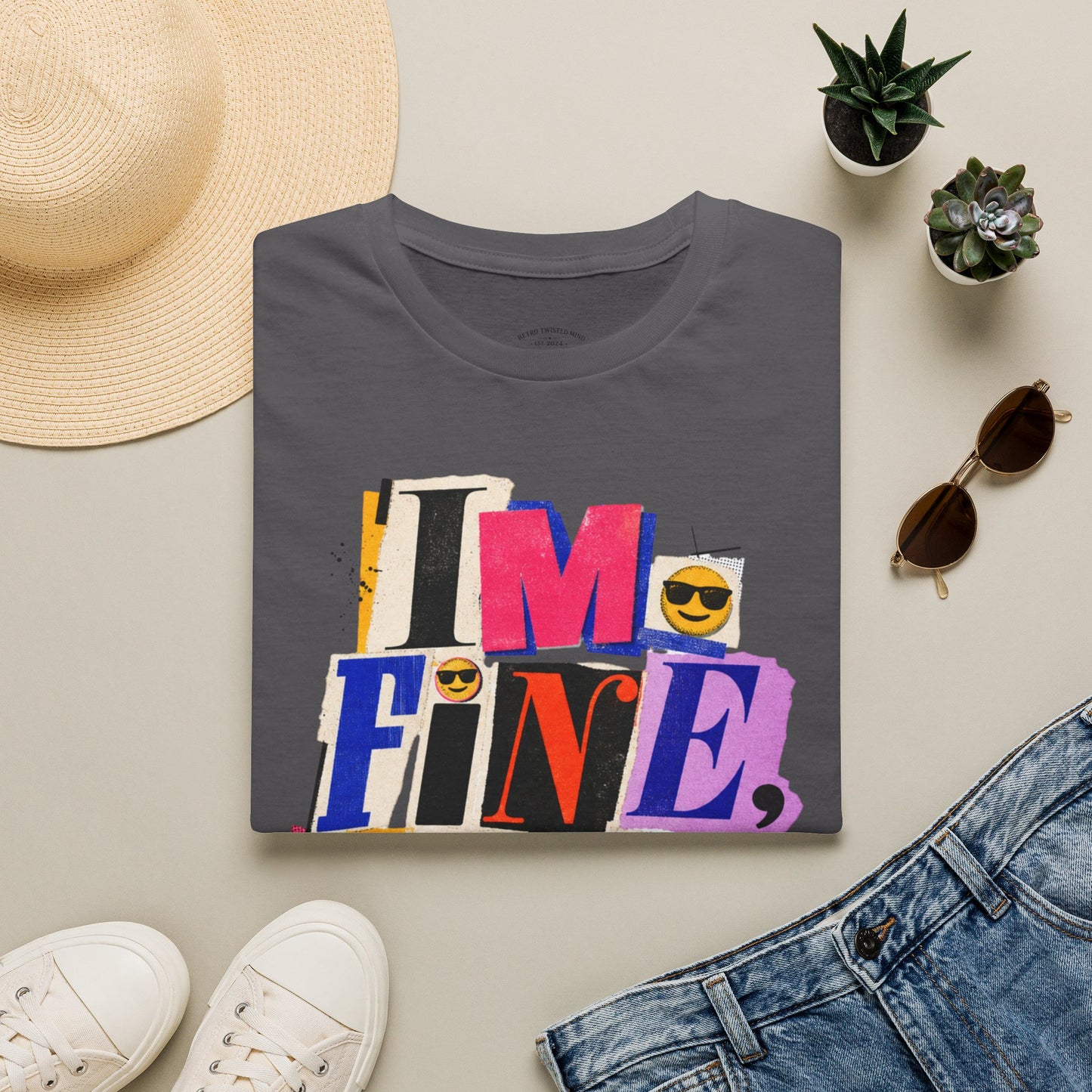 T-Shirt — "I'M FINE, THANK YOU" Retro Collage Graphic Tee