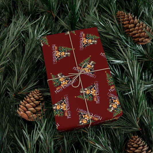 Holiday Gift Wrap Paper — Merry Christmas Pinecone & Orange Pattern