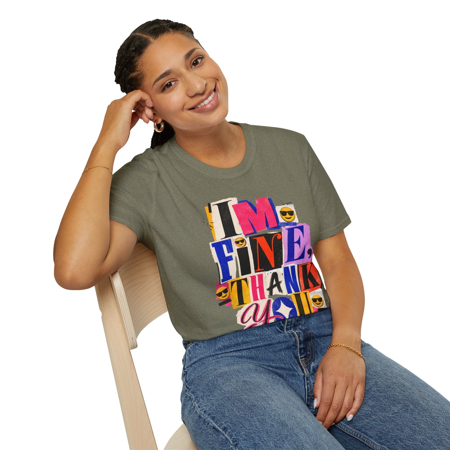 T-Shirt — "I'M FINE, THANK YOU" Retro Collage Graphic Tee
