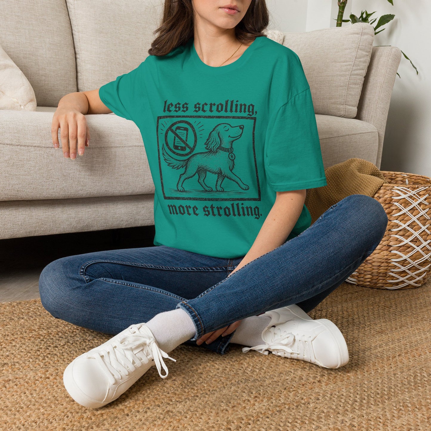 T-Shirt — "Less Scrolling, More Strolling" Dog Graphic Tee