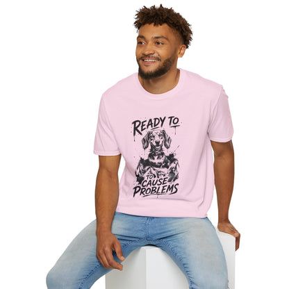 Ready To Cause Problems Dog T-Shirt — Funny Dachshund Graphic Tee