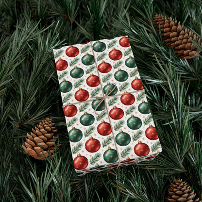 Christmas Ornament Gift Wrap Paper - Red & Green Bauble Wrapping Paper
