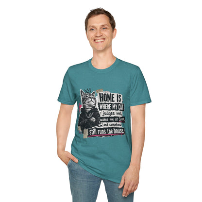 Cat T-Shirt — "Home Is Where My Cat Judges Me" Funny Graphic Tee