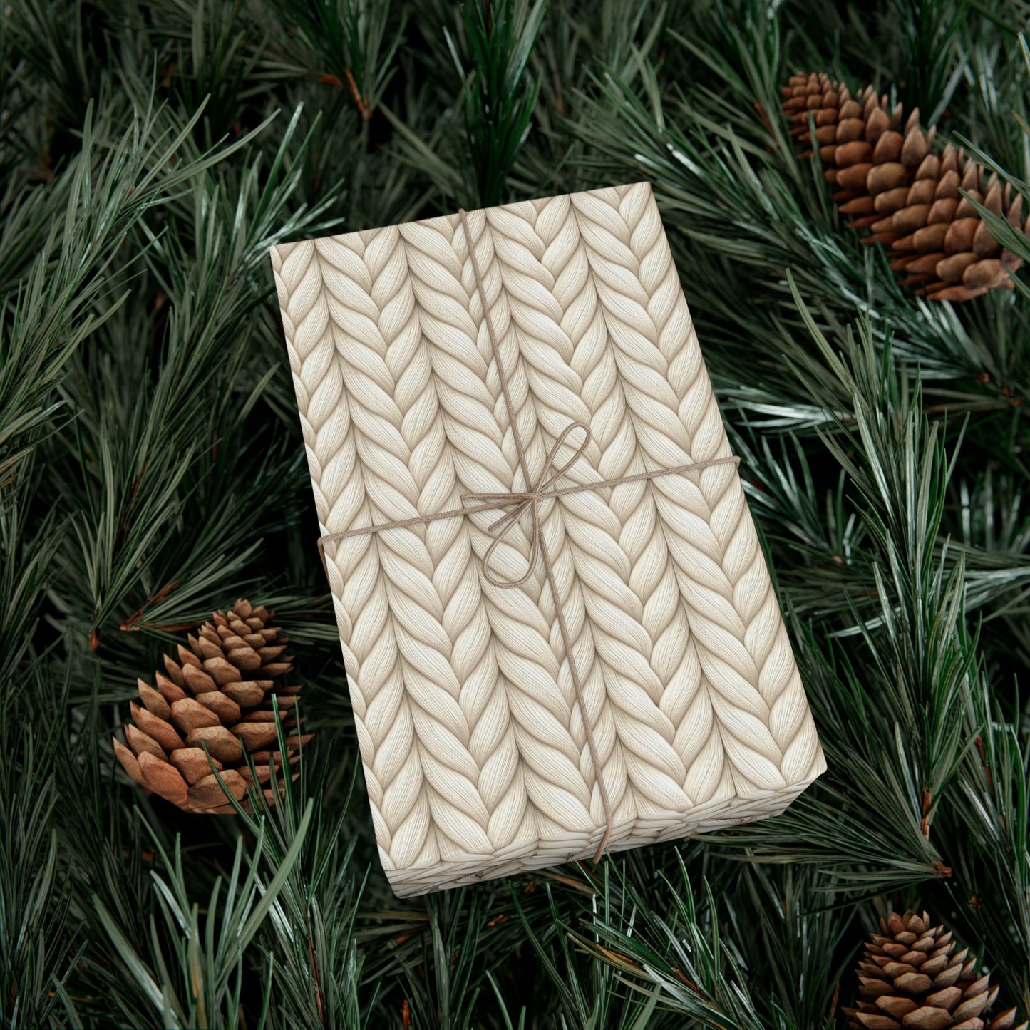 Knit Stitch Beige Gift Wrap Paper – Cozy Neutral Holiday Wrapping