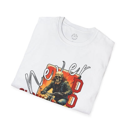Never Slow Down Motorcycle T-Shirt - Unisex Softstyle Graphic Tee,biker, scull ,twisted