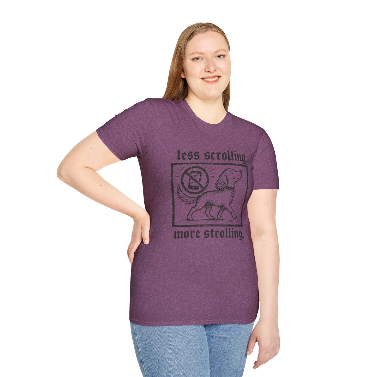 T-Shirt — "Less Scrolling, More Strolling" Dog Graphic Tee
