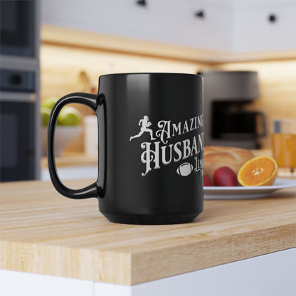 Amazing Husband, Football , Valentine's  day gift for him .Black Mug