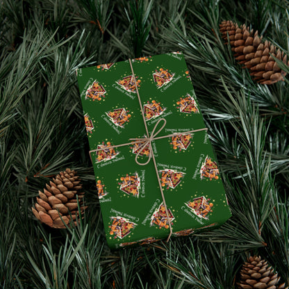 Gift Wrap Paper - Festive Green Holiday Pattern with Gingerbread Houses