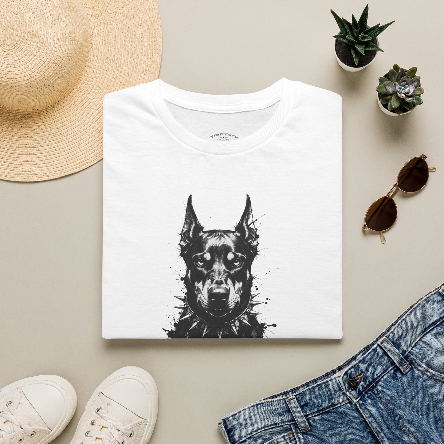 Doberman Portrait T-Shirt — "Warm Amour" Graphic Tee for Dog Lovers