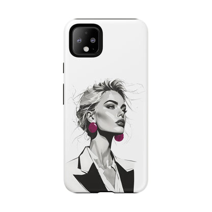 Phone Case — Chic Portrait with Pink Earrings (Stylish Protective Tough Case)