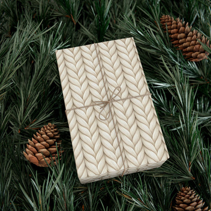 Knit Stitch Beige Gift Wrap Paper – Cozy Neutral Holiday Wrapping