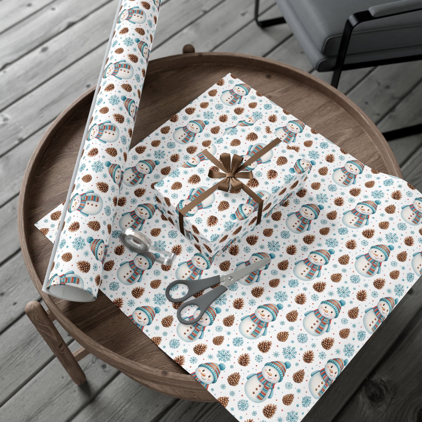 Snowman Holiday Wrapping Paper — Cute Snowman, Pinecone & Snowflake Gift Wrap