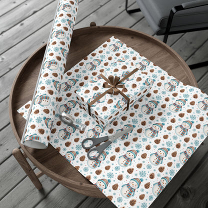 Snowman Holiday Wrapping Paper — Cute Snowman, Pinecone & Snowflake Gift Wrap
