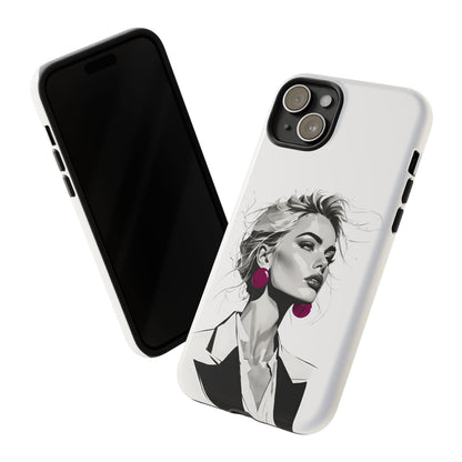 Phone Case — Chic Portrait with Pink Earrings (Stylish Protective Tough Case)