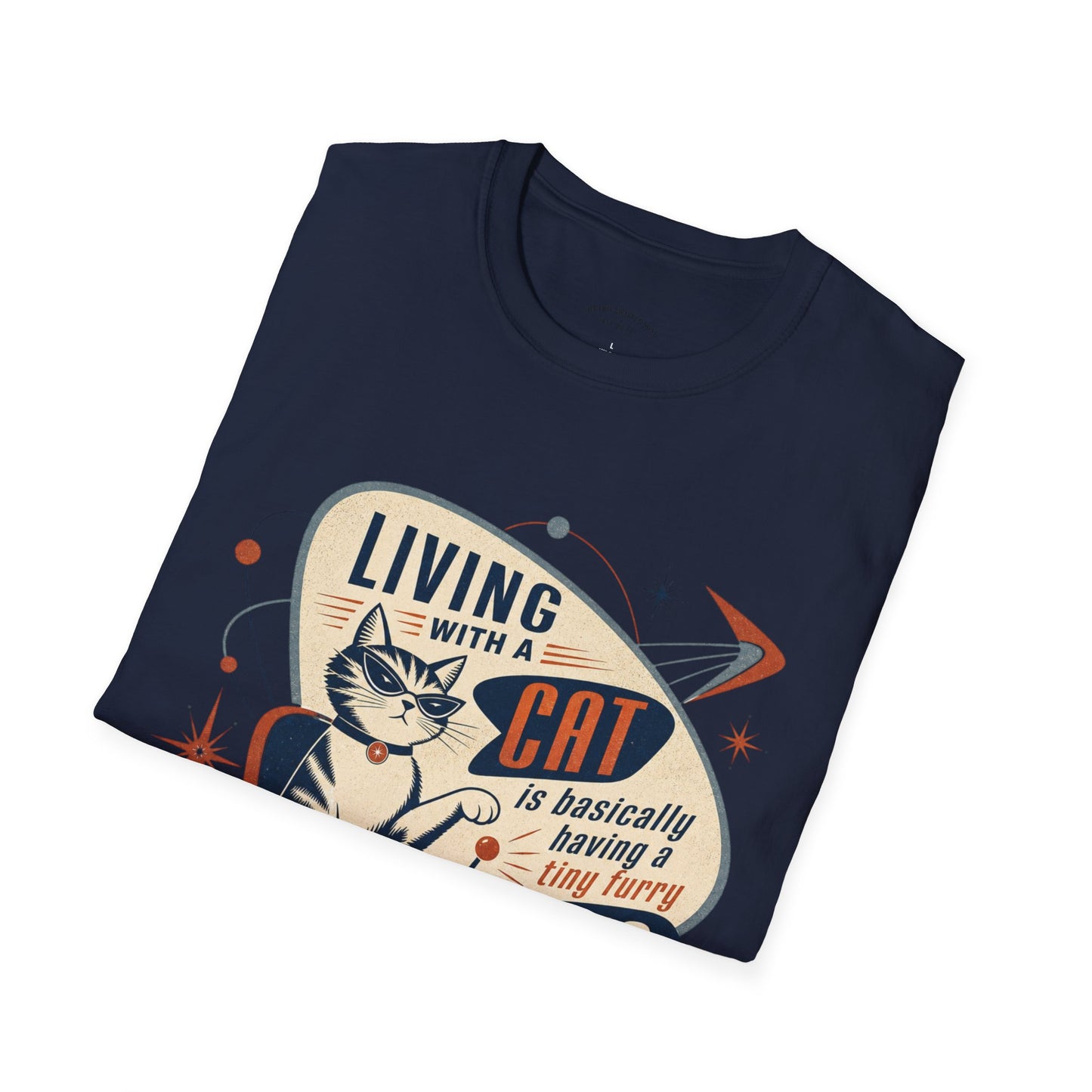Cat T-Shirt — "Living with a Cat is Basically Having a Furry CEO" Retro Graphic