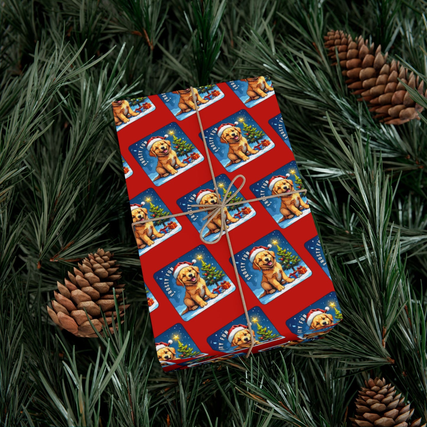 Holiday Puppy Pattern Gift Wrap Paper – Cute Dog Photo Christmas Wrapping Sheets