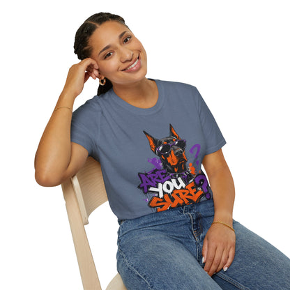 Doberman Graffiti T-Shirt — "You Sure?" Street Art Dog Tee
