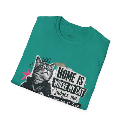 Cat T-Shirt — "Home Is Where My Cat Judges Me" Funny Graphic Tee