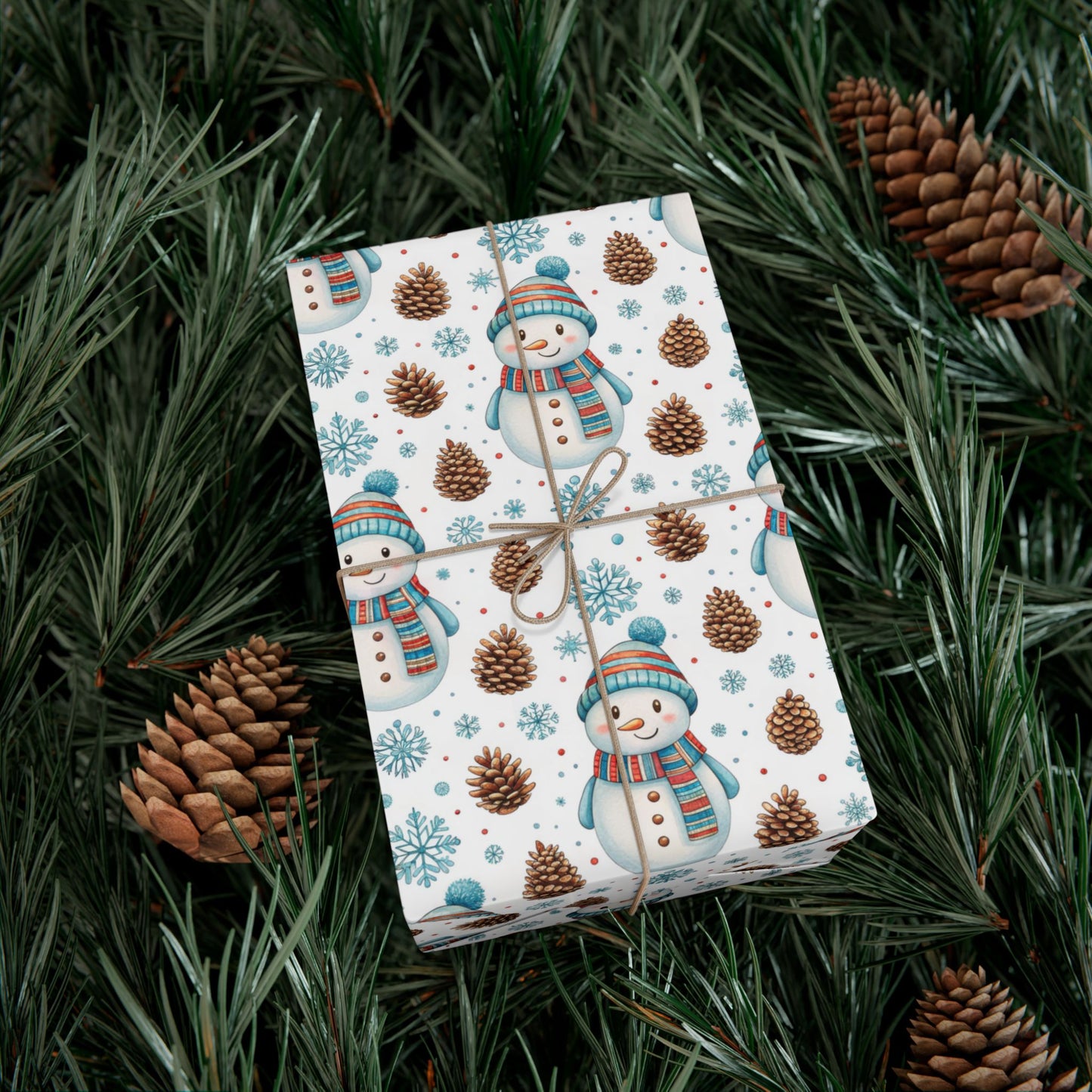 Snowman Holiday Wrapping Paper — Cute Snowman, Pinecone & Snowflake Gift Wrap