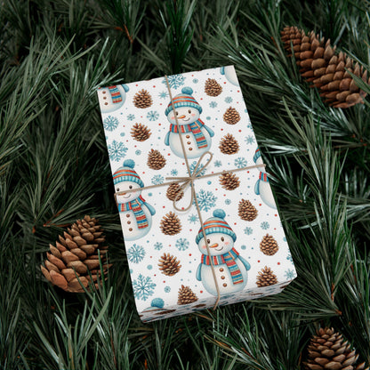 Snowman Holiday Wrapping Paper — Cute Snowman, Pinecone & Snowflake Gift Wrap