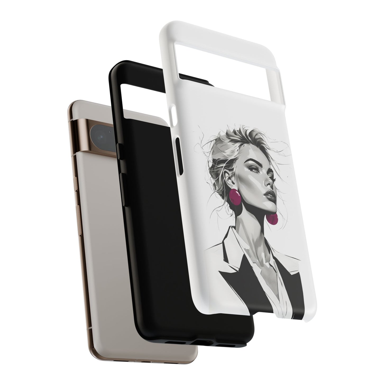 Phone Case — Chic Portrait with Pink Earrings (Stylish Protective Tough Case)