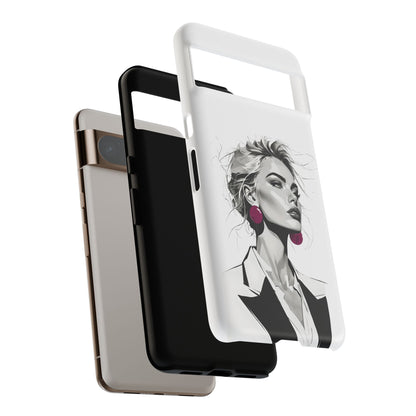 Phone Case — Chic Portrait with Pink Earrings (Stylish Protective Tough Case)