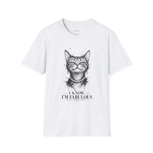Cat T-Shirt — 'I Know I’m Fabulous' Cute Smiling Cat Graphic Tee
