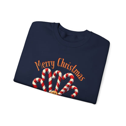 Christmas Candy Canes Crewneck Sweatshirt — "Merry Christmas" Gingerbread Holiday Sweater